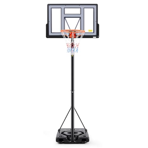 Portable Basketball Hoop - 6.1-10FT Adjustable Height, 44 Inch Backboard, Grey