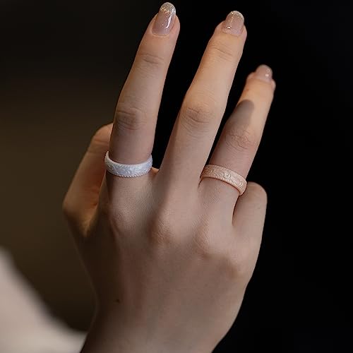 Silicone Wedding Rings for Women - 4 Pack Metallic Stackable Bands - Pearl, Champagne Gold, Silver, Bronze