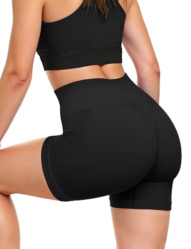 High Waisted Seamless Scrunch Butt Shorts - Large, Black