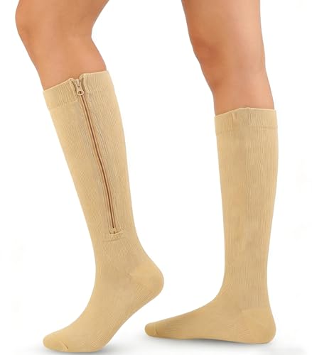 Compression Socks for Women & Men - Knee High Support, Skin Color, Small-Medium