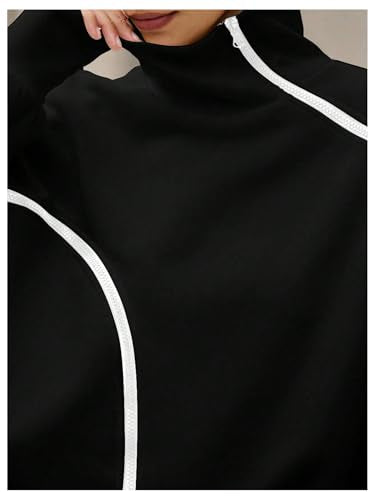 Verdusa Women's Black Medium Asymmetrical Zip Up Sweatshirt High Neck Pullover