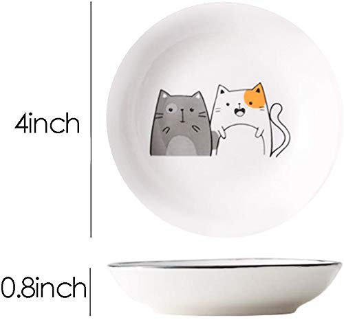 MISS TUTU 4pcs Cat Ceramic Dipping Dishes - Relish & Seasoning Plates (Variation: 4pcs-Cat-A)