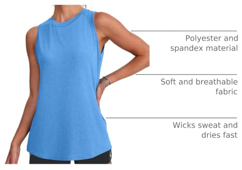 Blue Women's Workout Tank Top - Lightweight Sleeveless Athletic Shirt, Large
