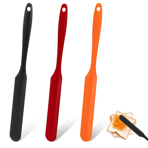 3pc Silicone Jar Spatula Set - Heat Resistant Kitchen Scrapers - Black, Red, Orange