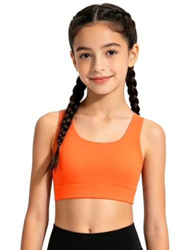 JOCMIC Girls Sports Bra Training Tops with Removable Padding - 11-12 Years, Orange
