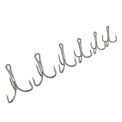 Yatrouys 50pcs Treble Hooks 1/0-5/0 High Carbon Steel Silvery Nickel Coated