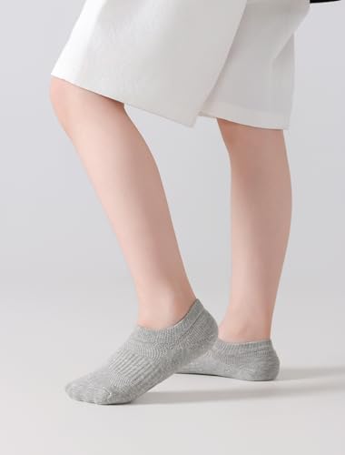 Kids No Show Athletic Socks - Cotton Ankle Socks, 4 Pairs, 5-8 Years, Black/White/Grey