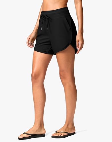 G Gradual Women's 4'' High Waist Swim Shorts with Pockets - Large Black
