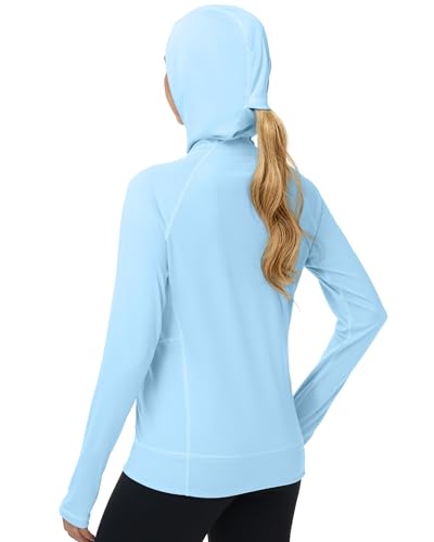 isnowood Women's UPF 50+ Light Blue Sun Hoodie XL UV Protection Fishing Hiking Shirt