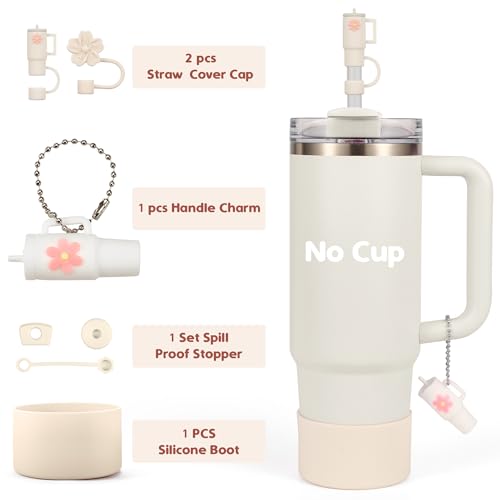 Tumbler Accessories Set for 30 & 40 oz Cups - Straw Covers, Boot & Stopper - Cream