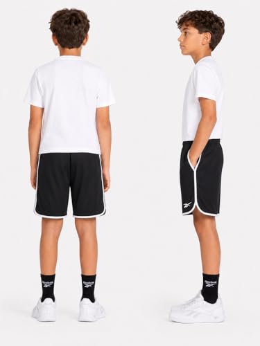 Breathable Mesh Athletic Shorts for Boys - Black & White Panel, 10-12