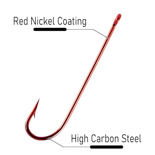 Aberdeen Fishing Hooks - 100 Pack Extra Long Shank Red Coated