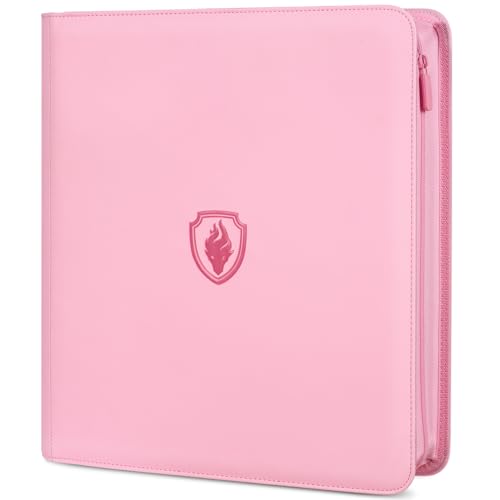 Pink 12 Pocket Trading Card Binder 15 x 13.6 Inches - Fabmaker 912 Capacity
