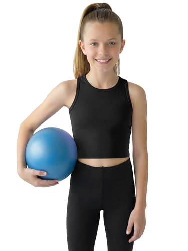 Girls Athletic Ribbed Tank Top - Casual Sleeveless Crop Black, 13-14 Years