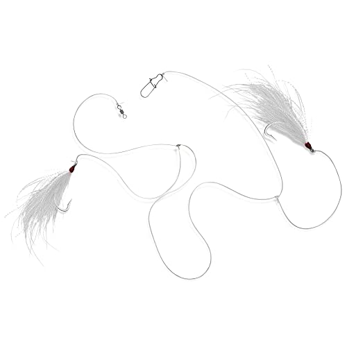 Fluke Flounder Rig with Bucktail Teaser Hook – 5/0 Size, 1 Pack - White