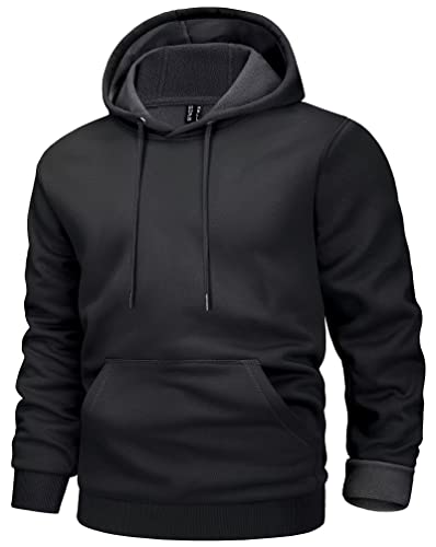 MAGCOMSEN Men's X-Large Black Fleece-Lined Active Hoodie with Kangaroo Pocket