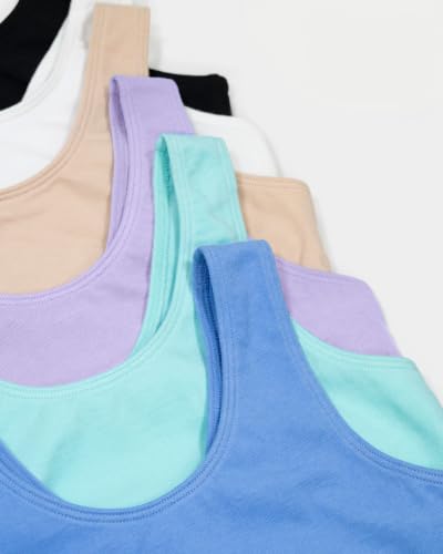 Fruit of the Loom Girls' Cotton Stretch Built-Up Sports Bra Multi-Pack 30/Hyacinth, Eyeshadow, Grey Heather, White, Lilac, Blushing Rose