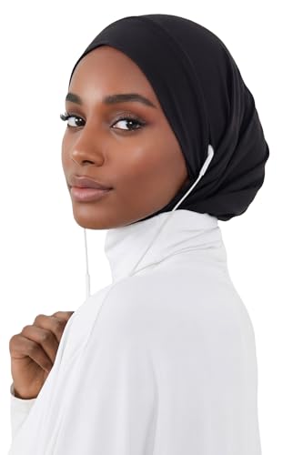 Aisha's Design Cotton Bonnet with Built-In Neck Cover & Ear Access - Black