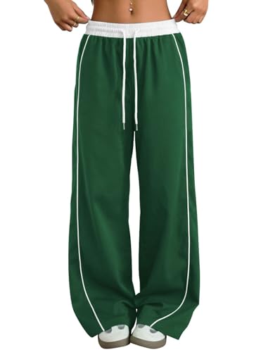 ZAFUL Women's Parachute Cargo Pants Y2K Wide Leg Sweatpants Green Small