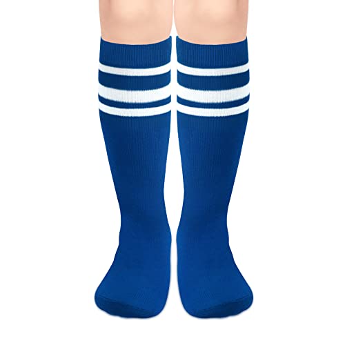 Kids Soccer Socks - Toddler Knee High Tube Socks, Blue/White (3-6 Years)