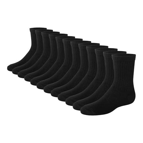 Boys' Ankle Socks Pack - Double Tough Moisture Wicking, 14 Pairs, Black - Crew