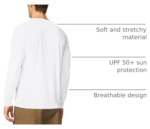 UPF 50+ Long Sleeve Sun Protection Shirt for Men - Large, White