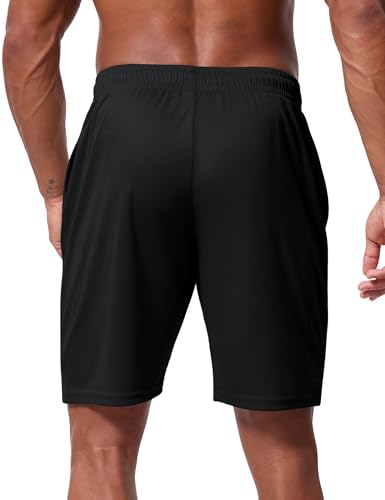 Men's 9 Inch Inseam Athletic Shorts - Quick Dry Mesh - Large Black