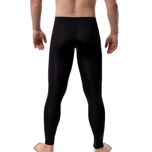 Men's Ice Silk Sheer Leggings Pants Black Large Underwear Bottoms