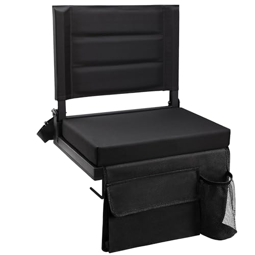 Portable Stadium Seat with Back Support & Cushion - Black