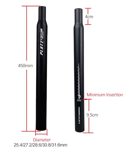 PLATT Aluminum Alloy Bike Seatpost 27.2mm x 450mm Black Replacement for BMX & Mountain Bikes
