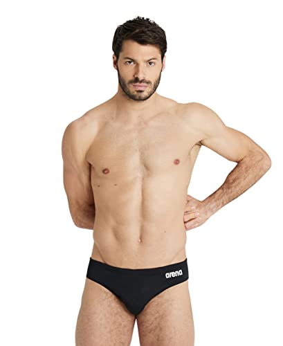 Arena Men's Solid Team Swim Brief Black/White - Athletic Swimwear, Quick-Dry, UV Protection, Adjustable Waist