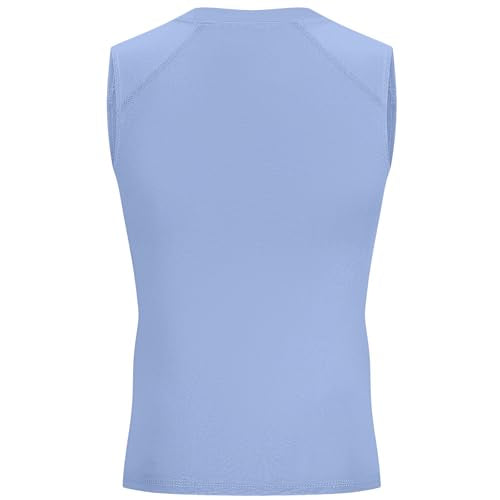 Boys Sleeveless Compression Shirt - Quick Dry Athletic Tank Top - Large Light Blue