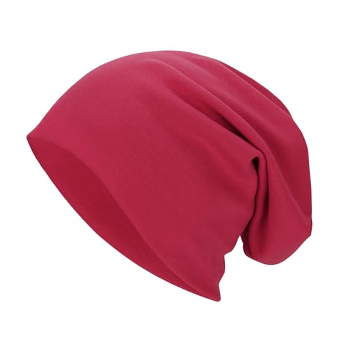 Soft Lightweight Cotton Slouchy Beanie Hat - One Size Red