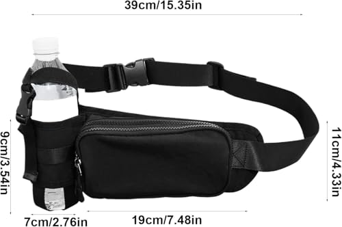 Water-Resistant Fanny Pack with Water Bottle Holder - Black