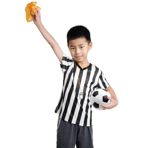 Kids Referee Shirt Costume - Black & White Stripe V Neck - Small