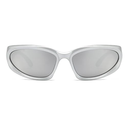 Y2K Wrap Around Oval Sunglasses - Silvery UV400 Sport Shades