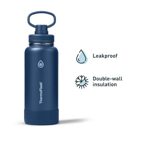 ThermoFlask 32 oz Navy Insulated Stainless Steel Water Bottle with Leakproof Spout Lid