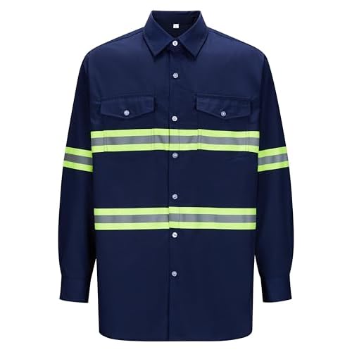 Class 3 Hi Vis Button Up Safety Work Shirts for Men Reflective