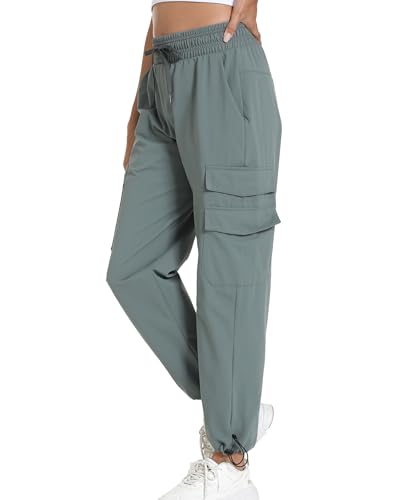 Kcutteyg Women's Cargo Joggers Pants Gray Green Large - Lightweight Quick Dry Hiking Trousers