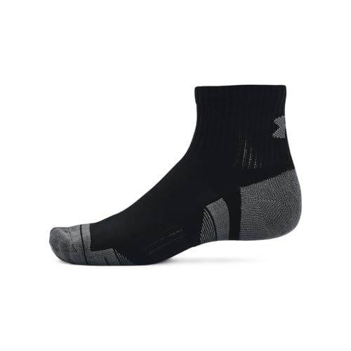 Under Armour Unisex Adult Performance Cotton Quarter Socks 3 Pack – Large Black & Pitch Gray, Athletic Crew Socks
