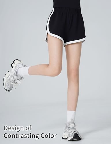 Yoga Shorts for Girls - Contrasting Short Pants, Medium Black