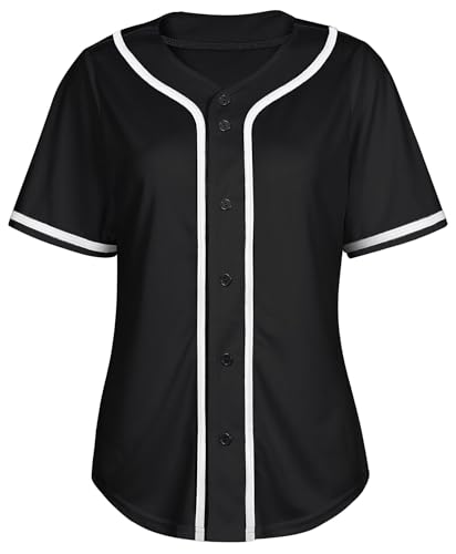 Dolpind Women's Baseball Jersey Shirt Large Black Short Sleeve Button Down
