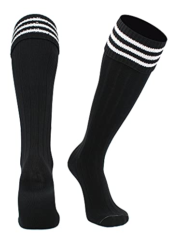Soccer Socks with Fold Down Top - Large Black & White