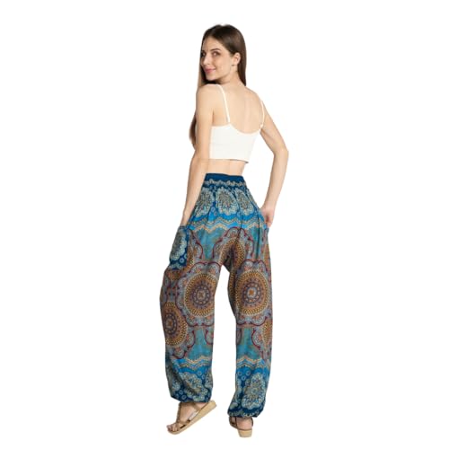 Tranquil Threads High-Waisted Boho Yoga Pants for Women - Bluish, Medium