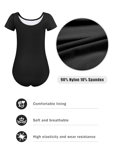 Mecceos Girls Ballet Leotard Short Sleeve Toddler Gymnastics Bodysuit - Black, 6-8 Years