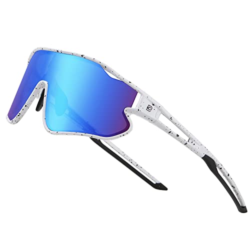 Kids Polarized Sports Sunglasses - White Black Frame Blue Lens