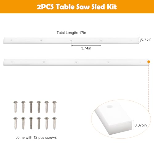 2PCS Crosscut Sled, Catcan Table Saw Sled Kit with Predrilled Holes and 12 Screws, 3/4" x 3/8" x 17" Miter Bars for Table Saw Runners(2)