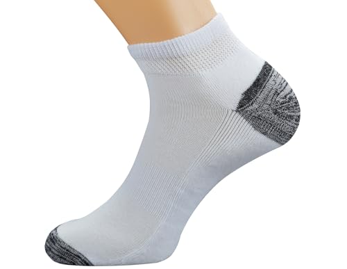 Yomandamor Men's Cotton Diabetic Low Cut Socks 5 Pairs White with Black Heel & Toe, Size 10-13