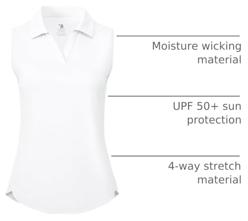 Women's Sleeveless Golf Polo Shirt - Quick Dry V Neck Tank Top UPF 50+