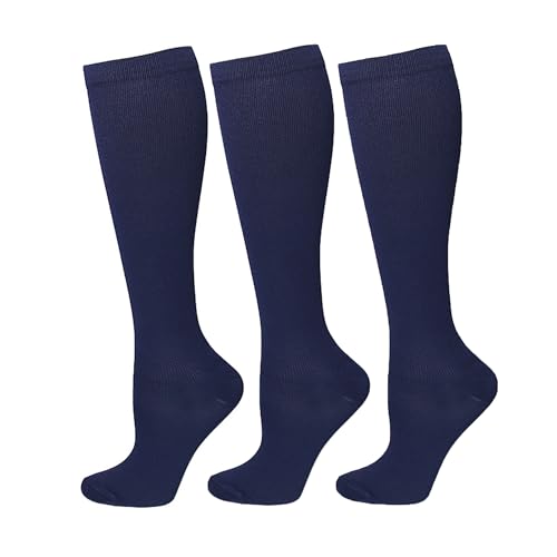 Bestjybt Large-X-Large Navy Athletic Compression Socks 3 Pairs for Men Women